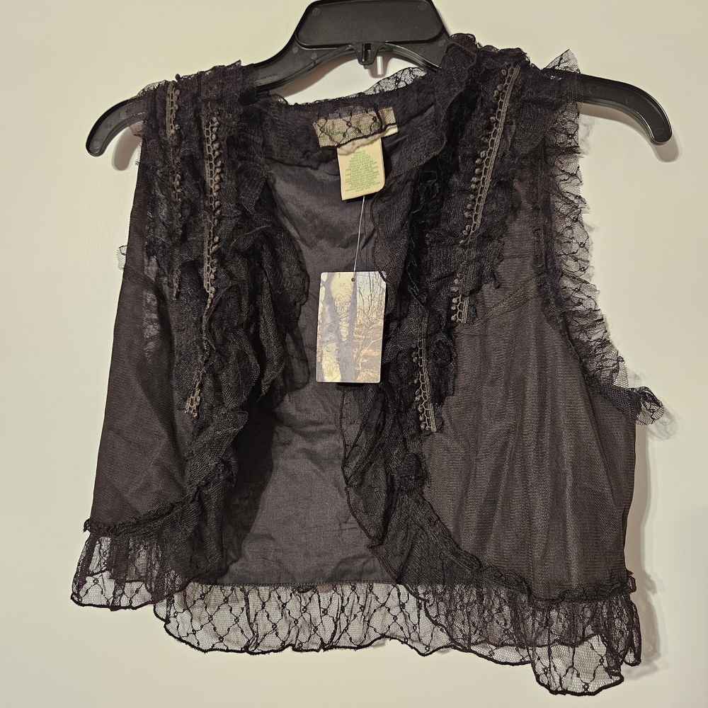 Elegant Black Lace Mesh Vintage Vest 2010s
